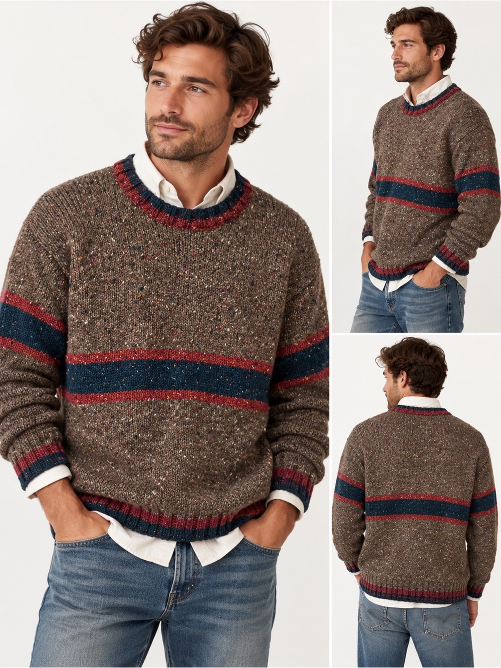 VTG Eddie Bauer Irish Wool Sweater Brown Flecked Grandpacore Fisherman Men’s L
